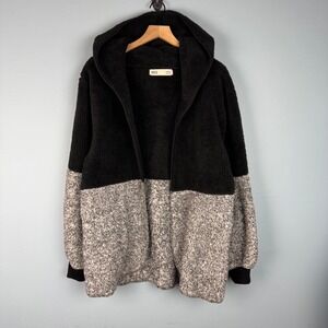 BKE Ashley‎ Shrug Sherpa Jacket Women's Large Black Gray Hoodie Color Block
